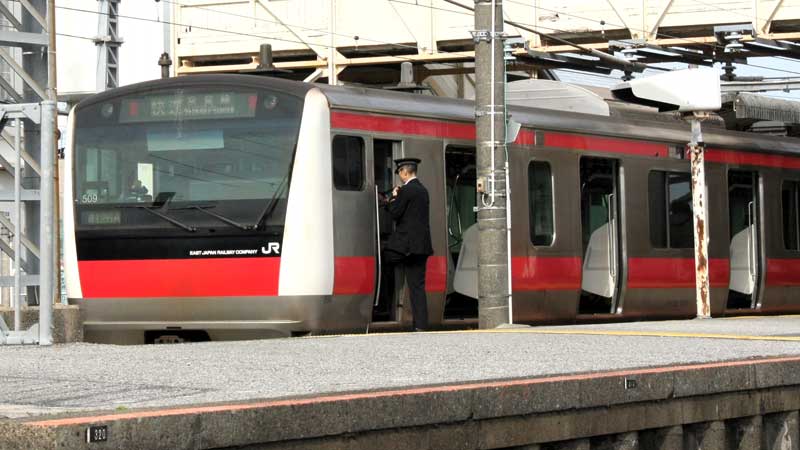 JR上総一ノ宮駅に停車する京葉線の快速車両=一宮町