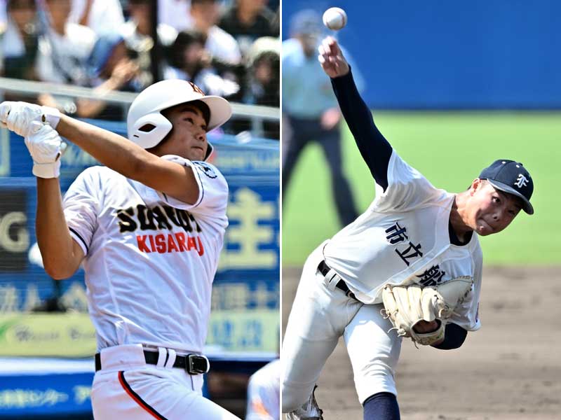 木更津総合の井上陸(左)と市船橋の工藤将祐