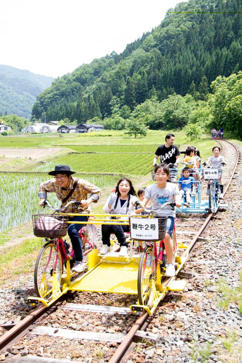 2014年に廃止になった岩手県のJR岩泉線の線路はレールバイクとして活用されている(和井内刈屋地域振興会提供)